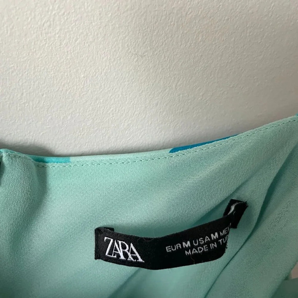 Zara Aloha Hawaiian Floral Satin Effect Bustier Mini Dress Blue Teal Size Medium - Picture 13 of 14